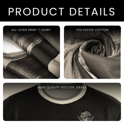 Mexico Black Gold Aztec Heritage Soccer Jersey with Eagle Crest Design